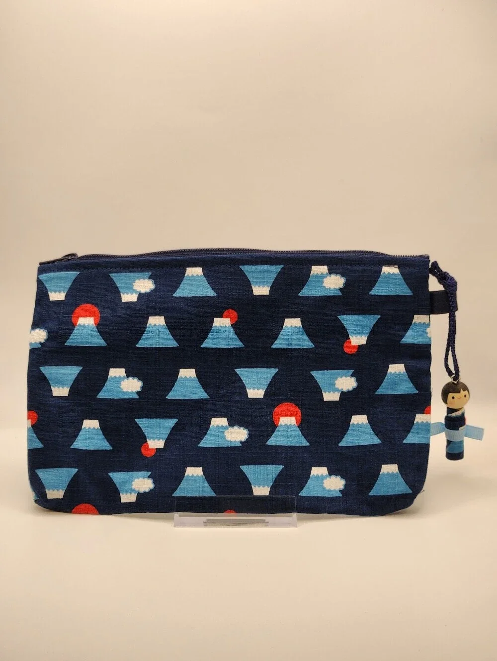 Nagomiya Japanese Pattern Mount Fuji Zipper Pouch with Kokeshi Doll Charm